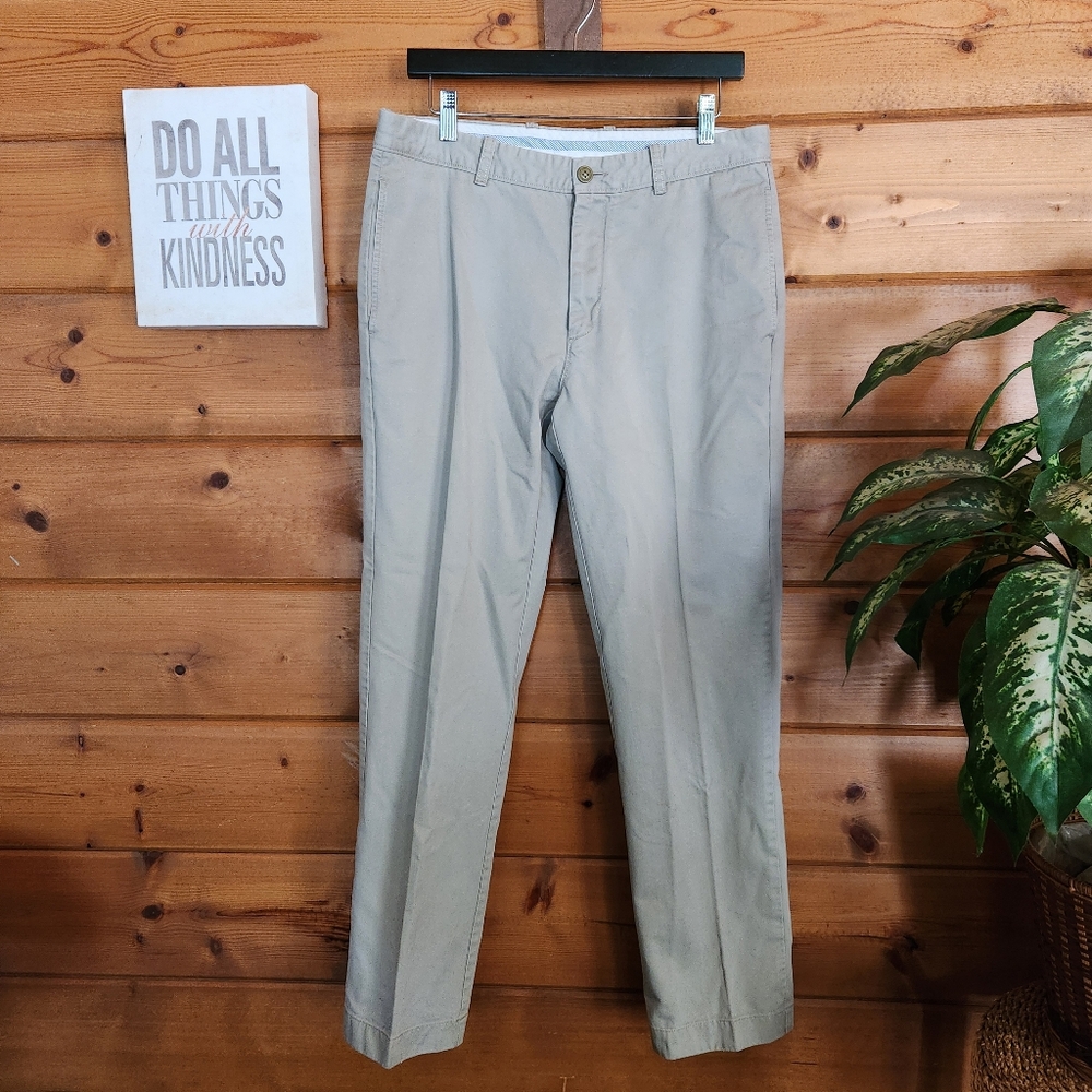 J Crew Pant Khaki Essential Classic Flat Front Straight Chino Preppy Sz 33 X 30"
